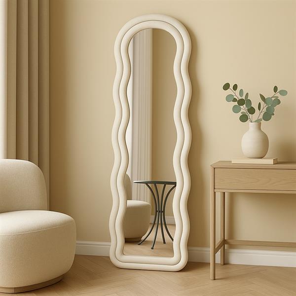 Specchio onda da terra o parete bianco 55x165 cm con cornice in velluto - Wavy