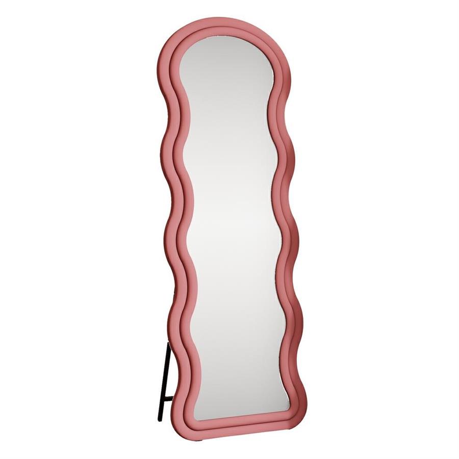 Specchio onda da terra o parete rosa 55x165 cm con cornice in velluto - Wavy