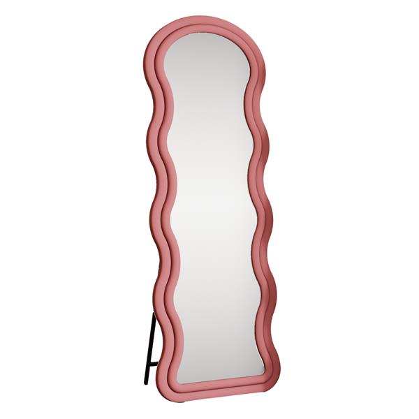 Specchio onda da terra o parete rosa 55x165 cm con cornice in velluto - Wavy