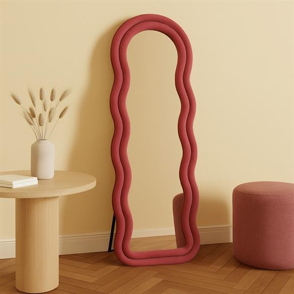 Specchio onda da terra o parete rosa 55x165 cm con cornice in velluto - Wavy