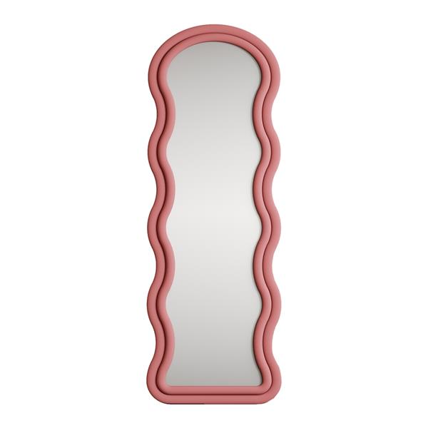 Specchio onda da terra o parete rosa 55x165 cm con cornice in velluto - Wavy