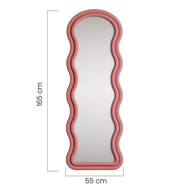 Specchio onda da terra o parete rosa 55x165 cm con cornice in velluto - Wavy