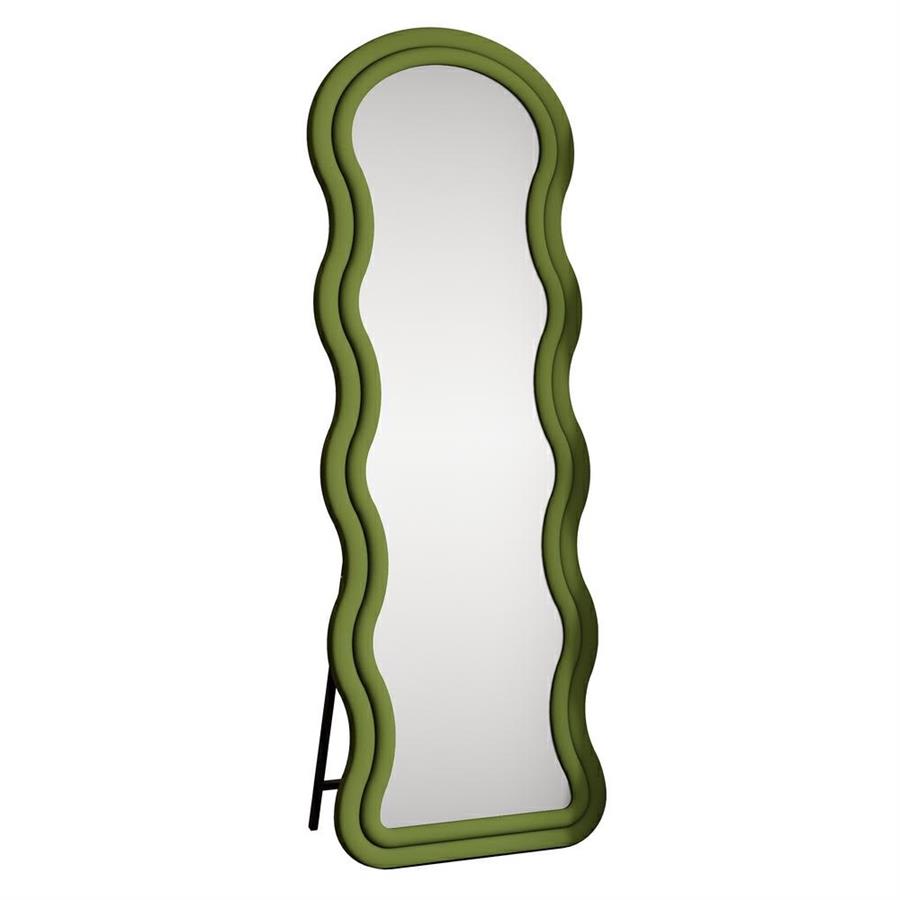Specchio onda da terra o parete verde 55x165 cm con cornice in velluto - Wavy