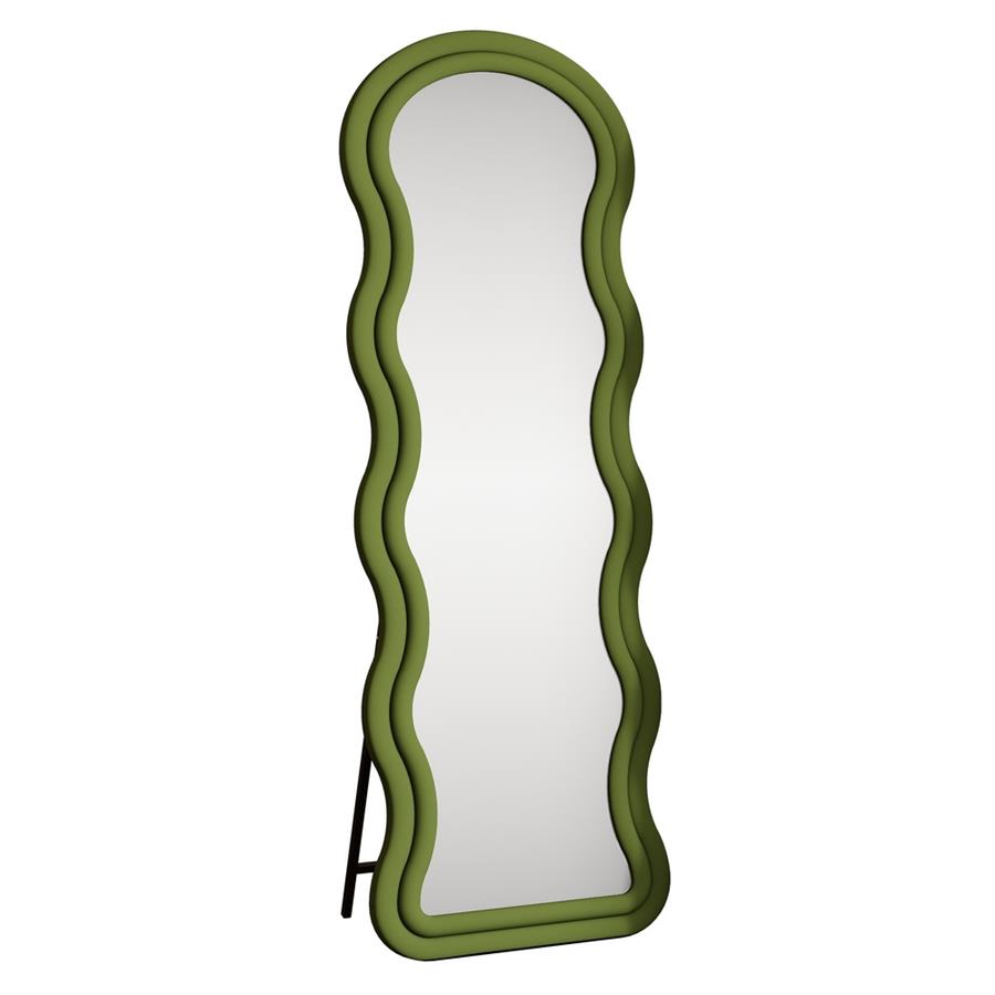 Specchio onda da terra o parete verde 55x165 cm con cornice in velluto - Wavy