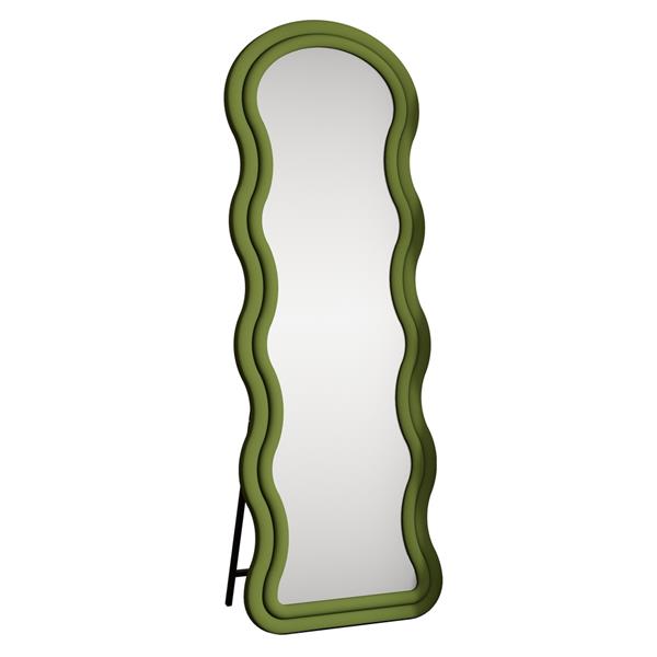 Specchio onda da terra o parete verde 55x165 cm con cornice in velluto - Wavy