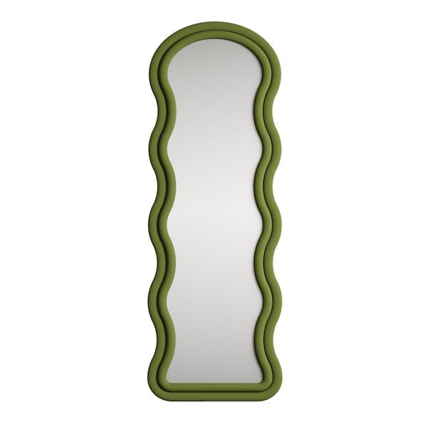 Specchio onda da terra o parete verde 55x165 cm con cornice in velluto - Wavy