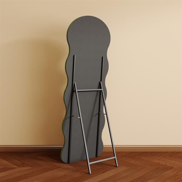 Specchio onda da terra o parete verde 55x165 cm con cornice in velluto - Wavy