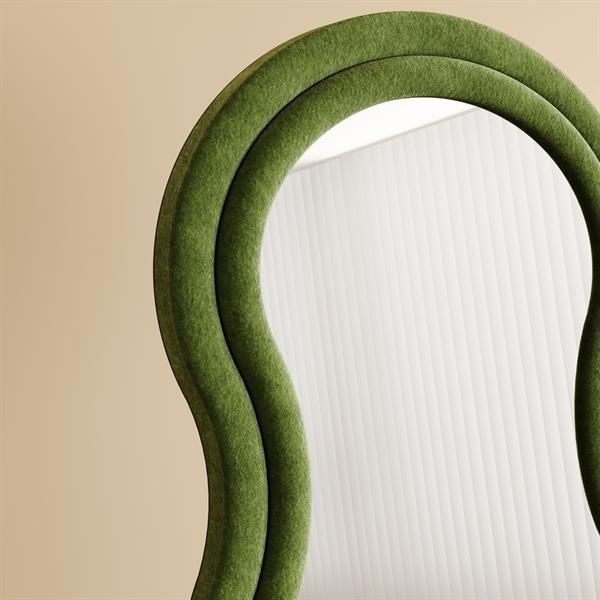 Specchio onda da terra o parete verde 55x165 cm con cornice in velluto - Wavy