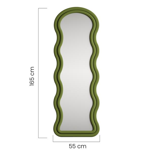 Specchio onda da terra o parete verde 55x165 cm con cornice in velluto - Wavy