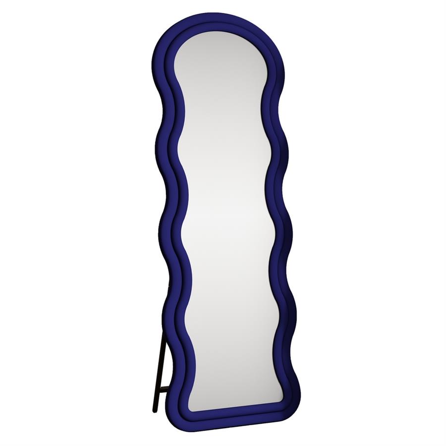 Specchio onda da terra o parete blu 55x165 cm con cornice in velluto - Wavy