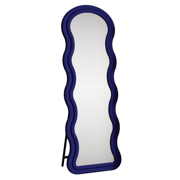 Specchio onda da terra o parete blu 55x165 cm con cornice in velluto - Wavy