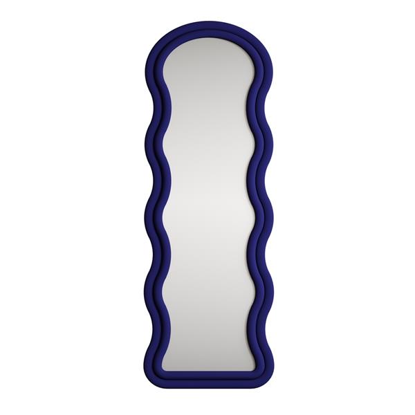 Specchio onda da terra o parete blu 55x165 cm con cornice in velluto - Wavy
