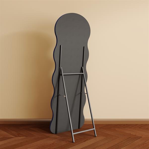 Specchio onda da terra o parete blu 55x165 cm con cornice in velluto - Wavy