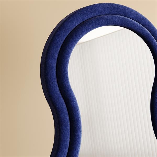 Specchio onda da terra o parete blu 55x165 cm con cornice in velluto - Wavy