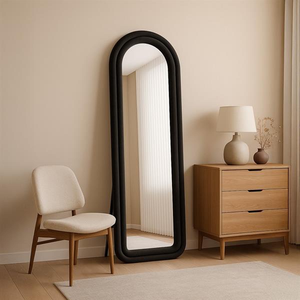 Specchio arco da terra o parete nero 55x165 cm con cornice in velluto – Archer