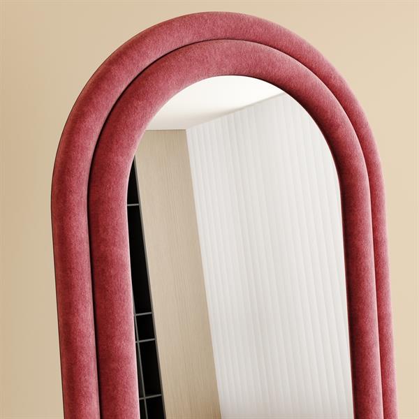 Specchio arco da terra o parete rosa 55x165 cm con cornice in velluto – Archer