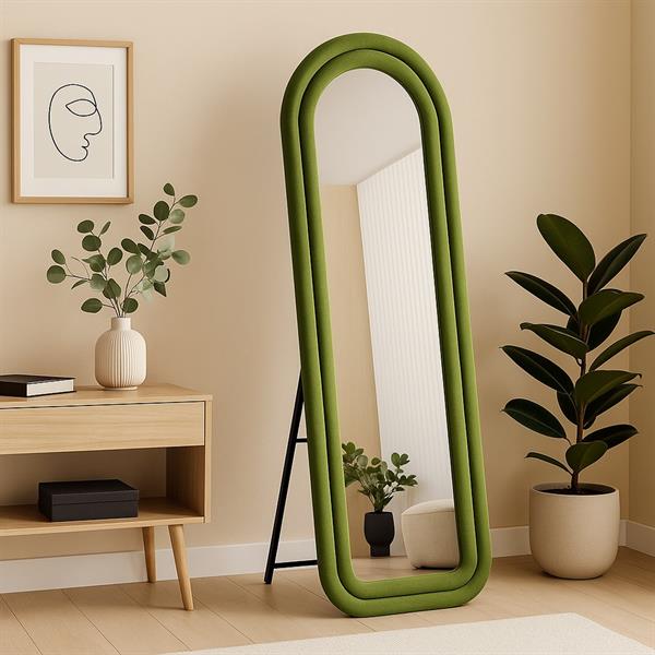 Specchio arco da terra o parete verde 55x165 cm con cornice in velluto – Archer