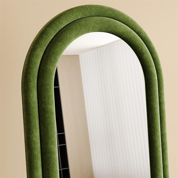 Specchio arco da terra o parete verde 55x165 cm con cornice in velluto – Archer