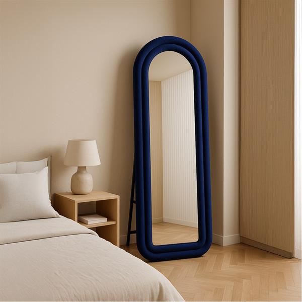 Specchio arco da terra blu 55x165 cm con cornice in velluto – Archer