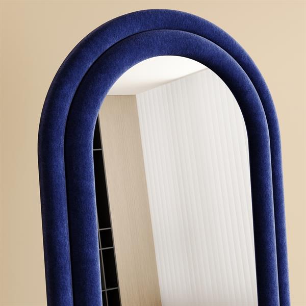 Specchio arco da terra blu 55x165 cm con cornice in velluto – Archer