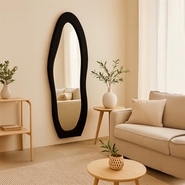 Specchio irregolare da terra o parete nero 55x165 cm con cornice in velluto - Kiwi