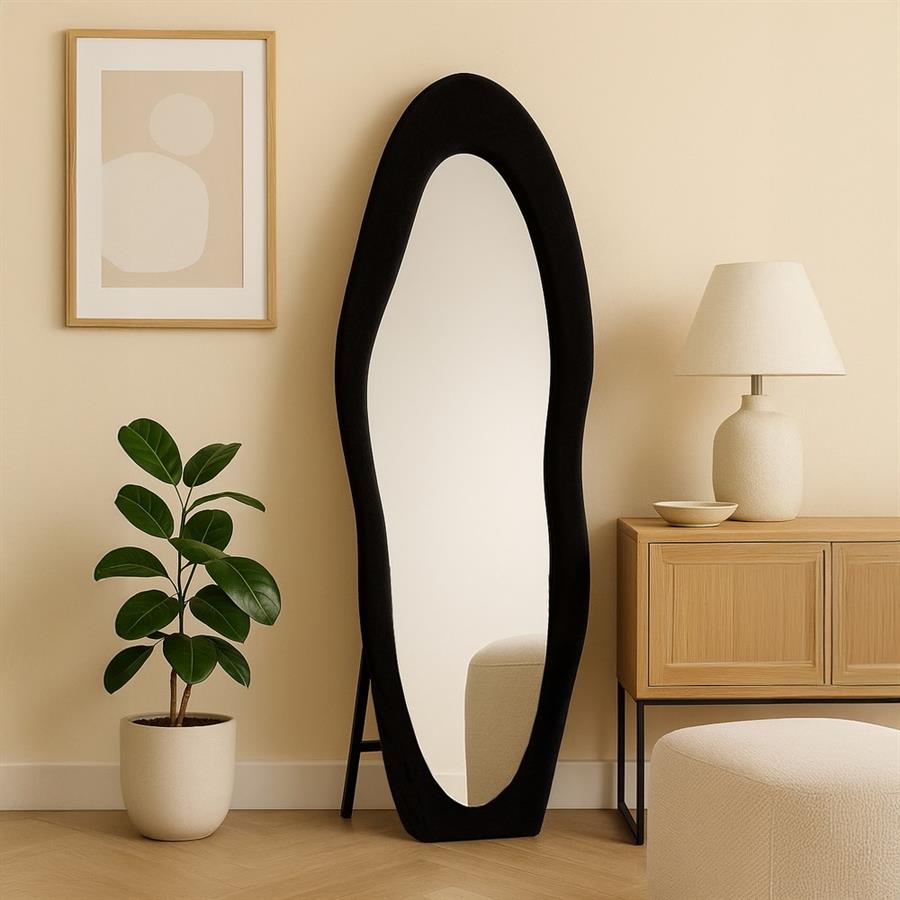 ULIKE Specchio Da Parete Irregolare Nero, Cornice In Legno, 61x91 Cm, Design Ondulato Per Bagno, Camera, Soggiorno