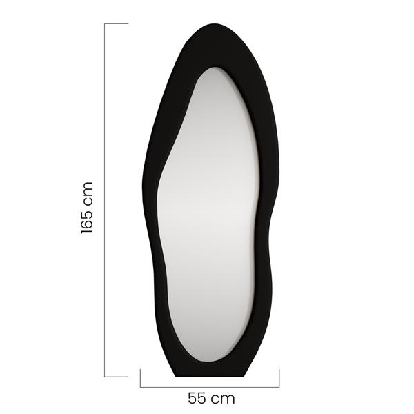 Specchio irregolare da terra o parete nero 55x165 cm con cornice in velluto - Kiwi
