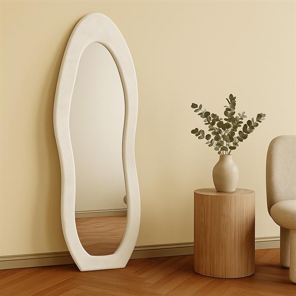 Specchio irregolare da terra o parete bianco 55x165 cm con cornice in velluto - Kiwi
