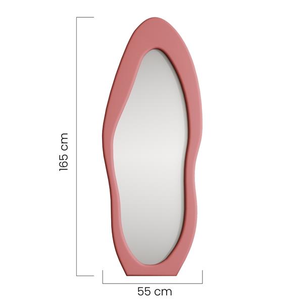 Specchio irregolare da terra o parete rosa 55x165 cm con cornice in velluto - Kiwi