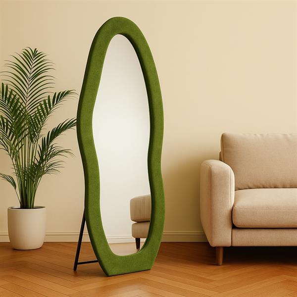 Specchio irregolare da terra o parete verde 55x165 cm con cornice in velluto - Kiwi