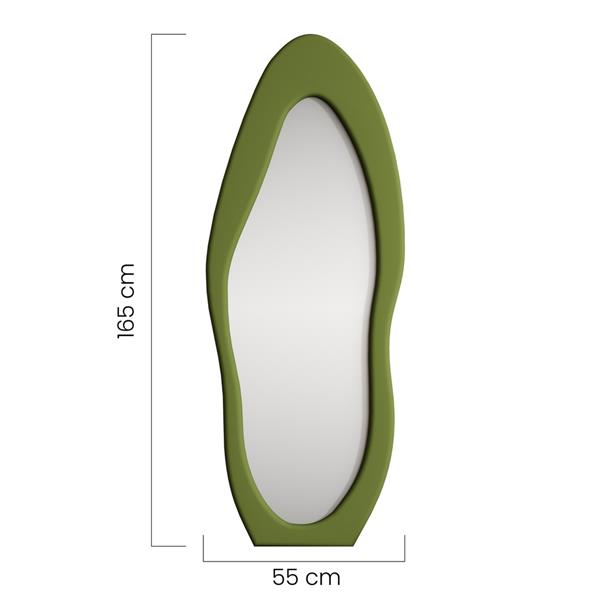 Specchio irregolare da terra o parete verde 55x165 cm con cornice in velluto - Kiwi
