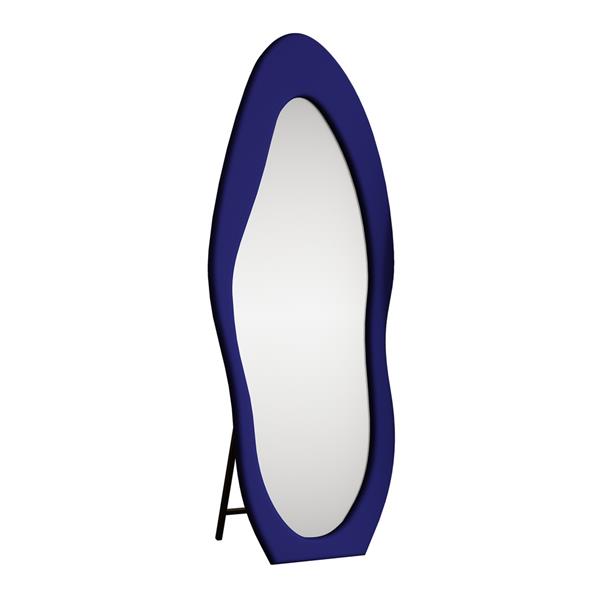 Specchio irregolare da terra o parete blu 55x165 cm con cornice in velluto - Kiwi