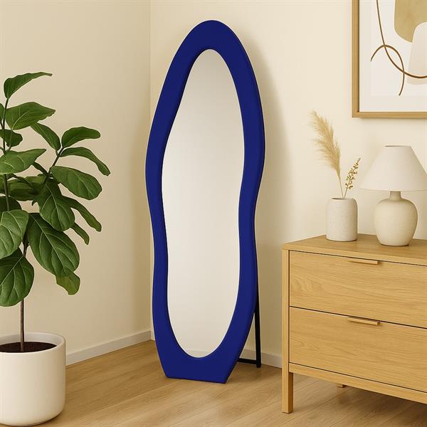 Specchio irregolare da terra o parete blu 55x165 cm con cornice in velluto - Kiwi