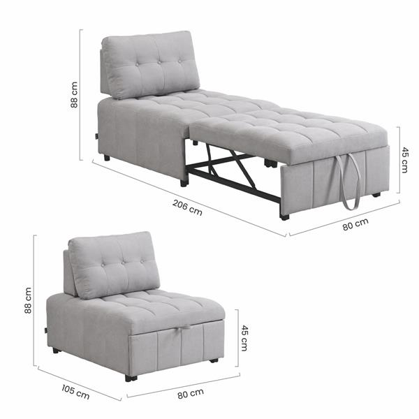 Poltrona letto singolo in tessuto grigio chiaro - Orleans