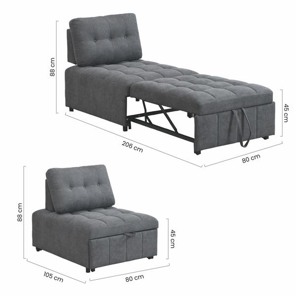 Poltrona letto singolo salvaspazio in tessuto grigio scuro - Orleans