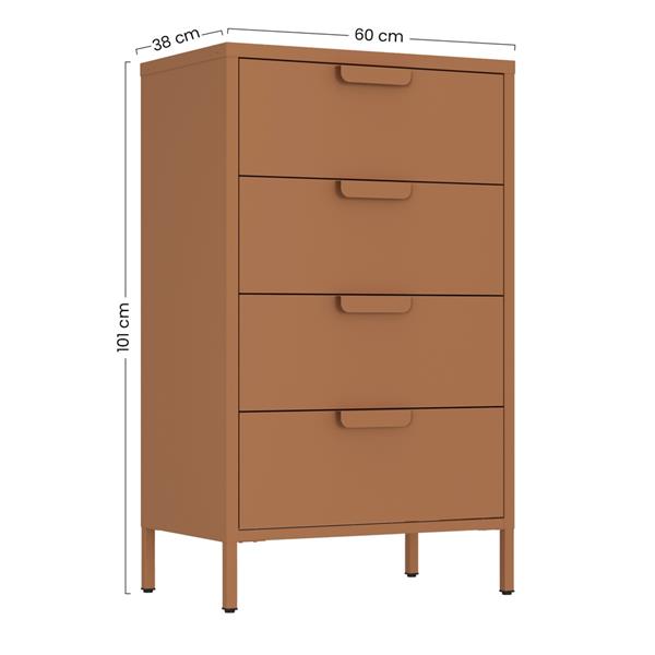 Cassettiera in metallo 4 cassetti 60x38x101 cm mattone - Pop