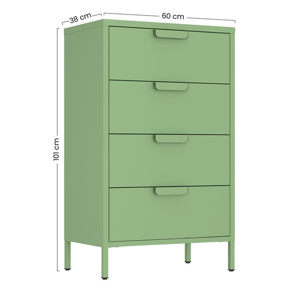 Cassettiera in metallo 4 cassetti 60x38x101 cm verde salvia - Pop