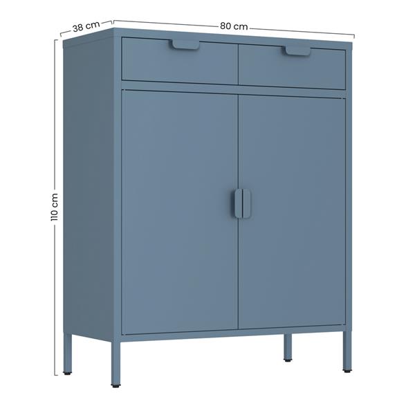 Credenza metallo 2 ante e 2 cassetti 80x38x110cm blu - Pop