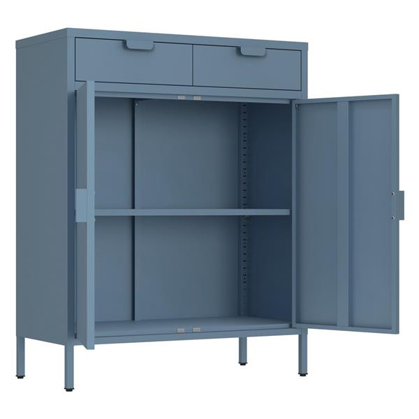 Credenza metallo 2 ante e 2 cassetti 80x38x110cm blu - Pop
