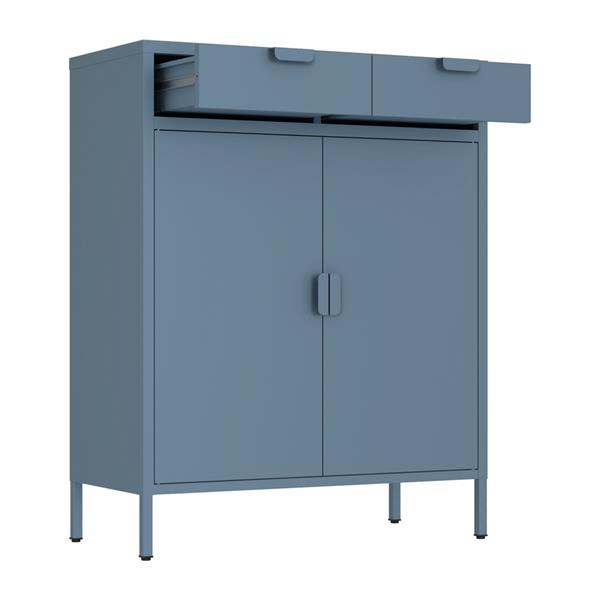 Credenza metallo 2 ante e 2 cassetti 80x38x110cm blu - Pop