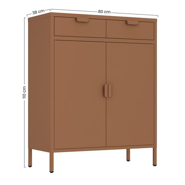 Credenza metallo 2 ante e 2 cassetti 80x38x110cm mattone - Pop