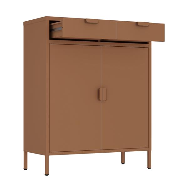 Credenza metallo 2 ante e 2 cassetti 80x38x110cm mattone - Pop