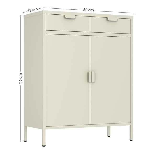 Credenza metallo 2 ante e 2 cassetti 80x38x110cm avorio - Pop