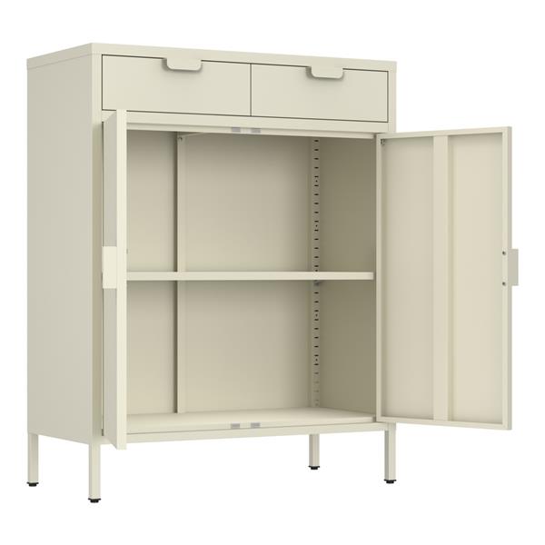 Credenza metallo 2 ante e 2 cassetti 80x38x110cm avorio - Pop