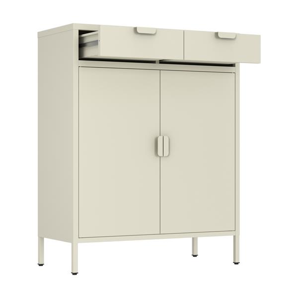Credenza metallo 2 ante e 2 cassetti 80x38x110cm avorio - Pop