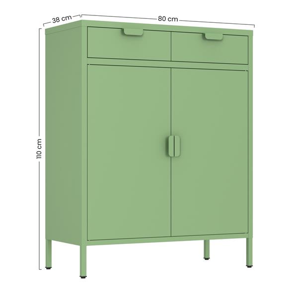 Credenza metallo 2 ante e 2 cassetti 80x38x110cm verde salvia - Pop
