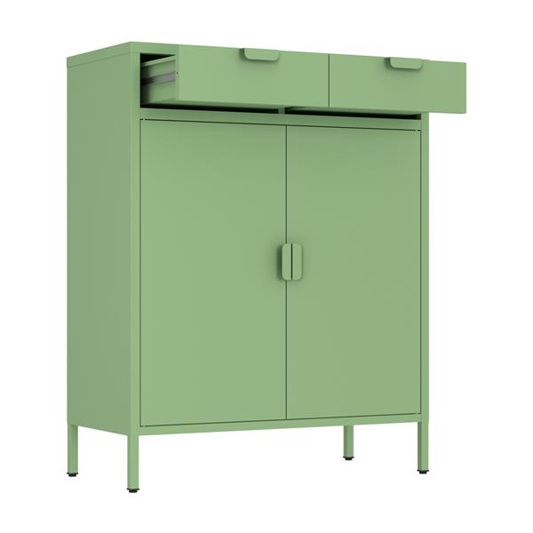 Credenza metallo 2 ante e 2 cassetti 80x38x110cm verde salvia - Pop