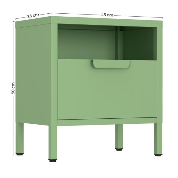 Comodino in metallo con cassetto 45x30x50cm verde salvia - Pop