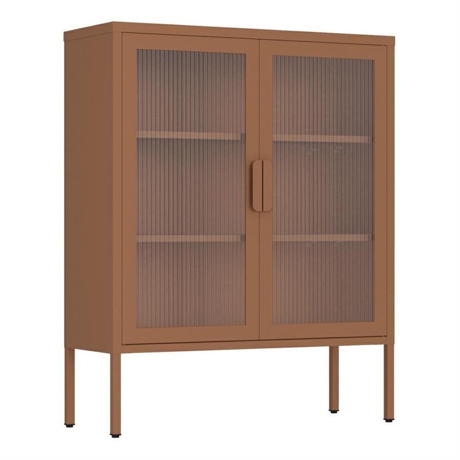 Vetrina in metallo 2 ante con ripiani 80x38x100h cm mattone - Pop