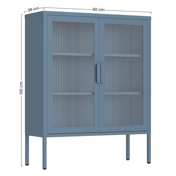 Vetrina in metallo 2 ante con ripiani 80x38x100h cm blu - Pop